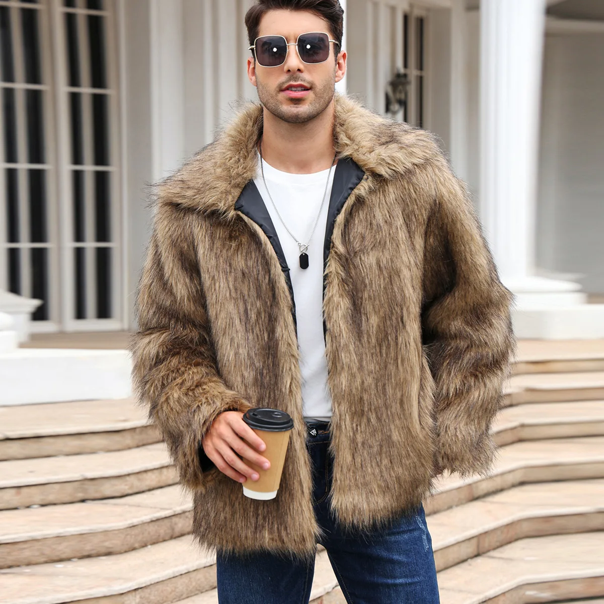 Men Faux Fox Fur Jacket Coat W - Down Jacket Packable recension och pris